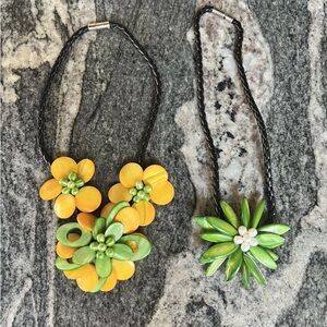 Vintage Floral Necklaces - Yellow and Green. Set of 2